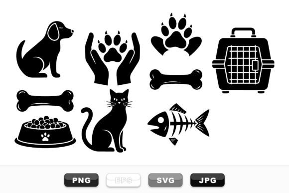 Cute Pet Silhouette Clipart Set