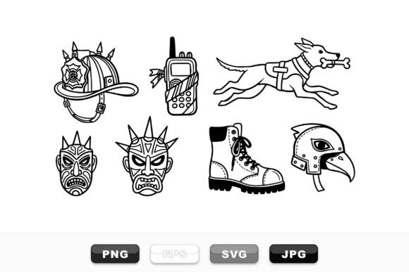 Edgy Punk Tattoo Line Art Set