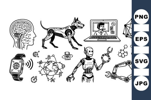 Futuristic Robot Tech Clipart Set