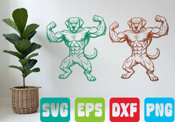 Muscle Dog SVG Strong Animal Cartoon