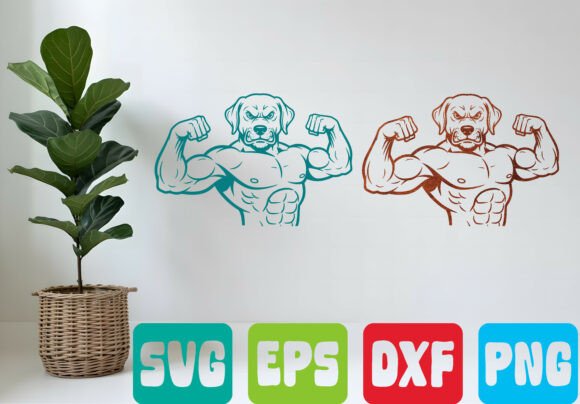 Muscle Dog SVG Strong Cartoon Design