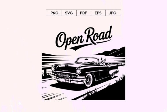 Open Road Vintage Car with Dog SVG