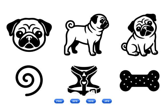 Pug Dog SVG Icon Collection