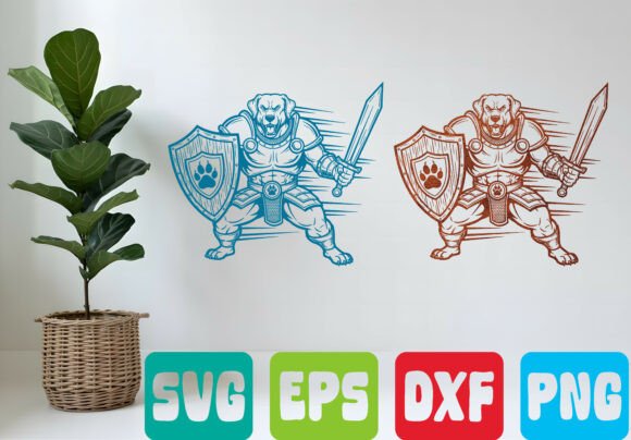 Warrior Dog SVG Sword Shield Design